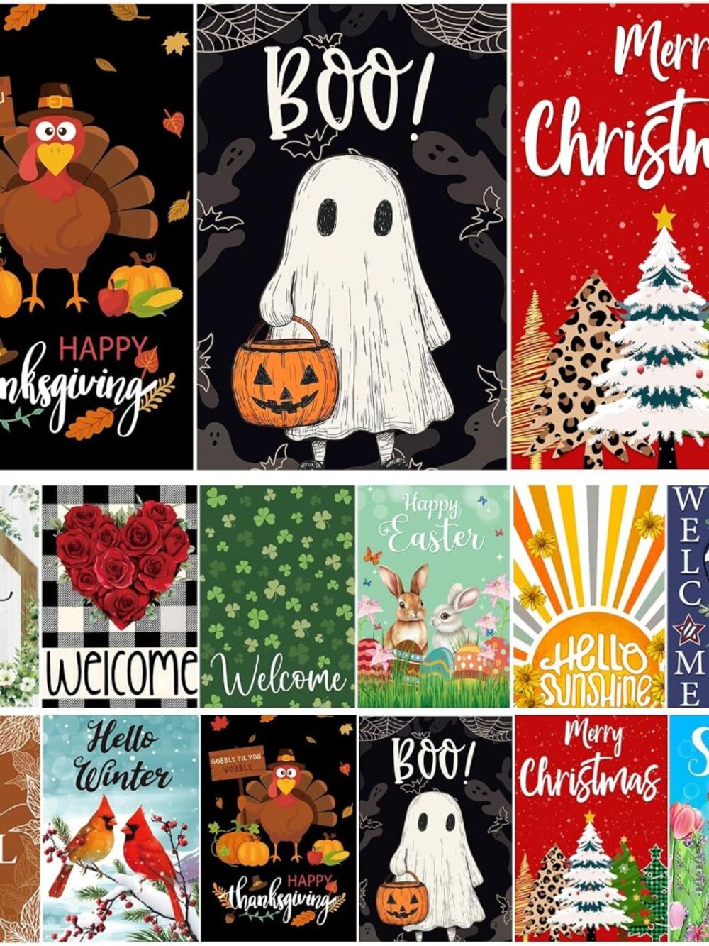 Seasonal Garden Flags Set of 12, Double Sided 12x18 Inch Small Yard Flags